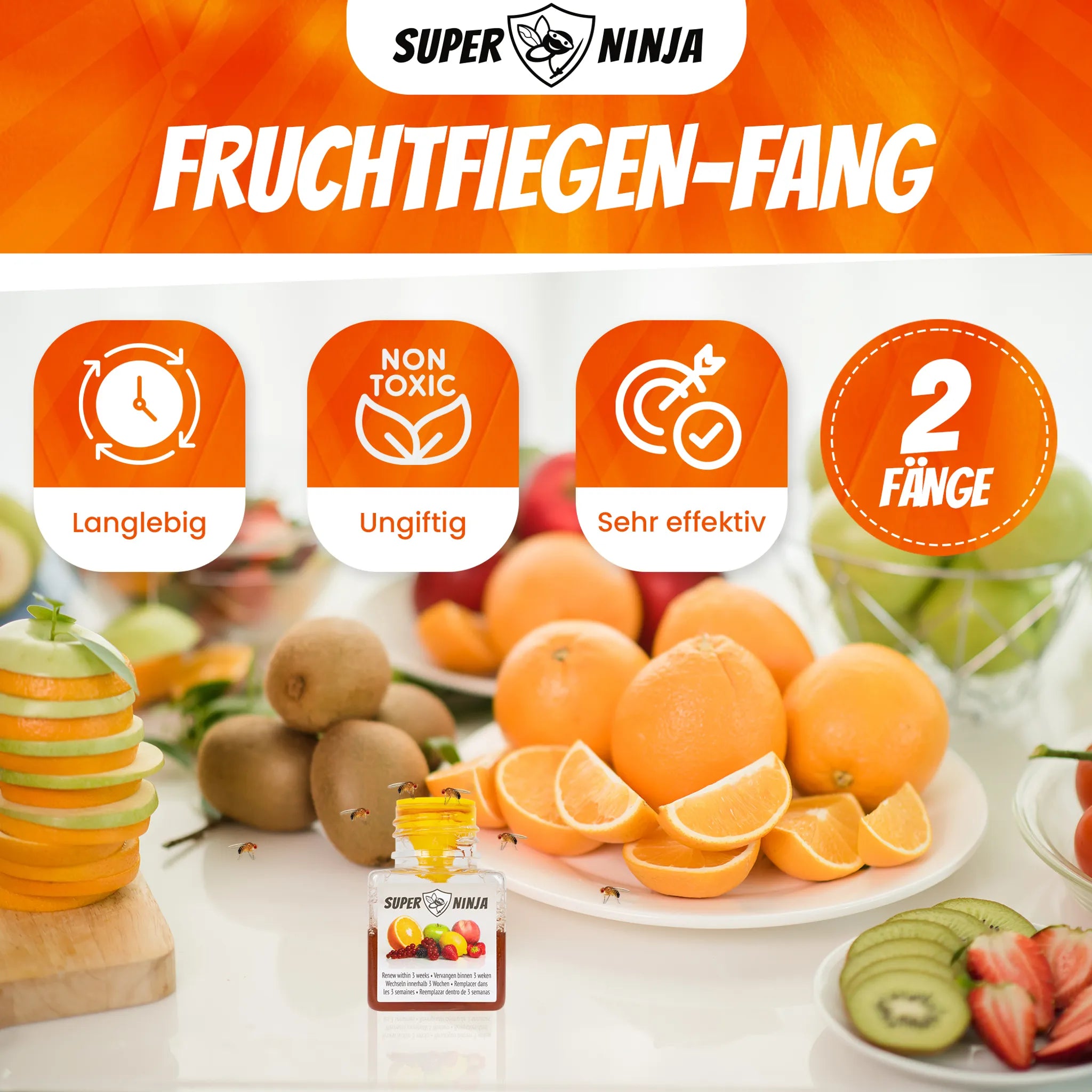 Super Ninja Fruchtfliegenfalle 4er-Pack – bis zu 3 Wochen Wirkung