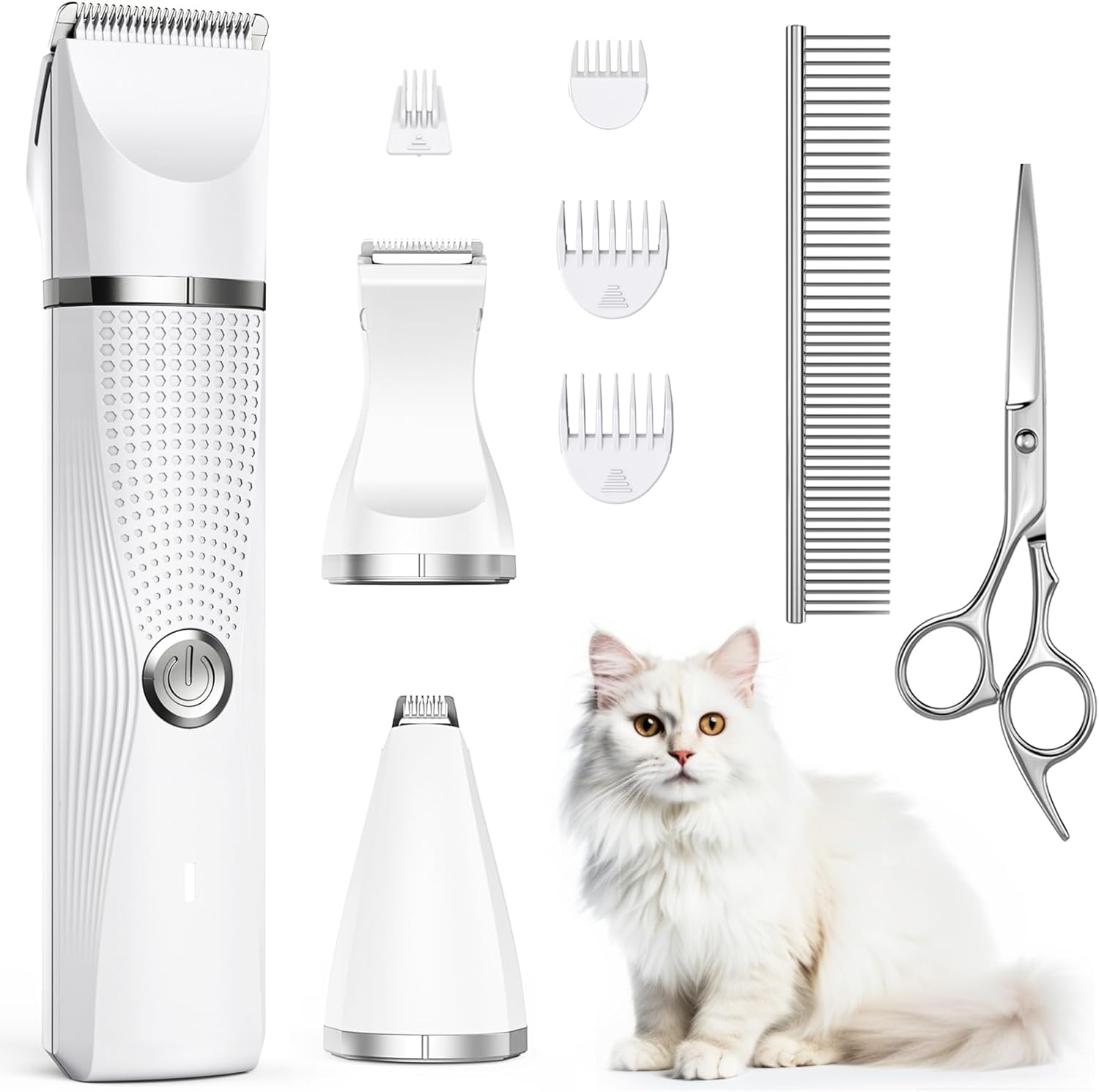 Leise Schermaschine Katze Set,Profi Haarschneidemaschine für Katzen Hunde Verfilztes Fell Pfotenhaare mit Pflegeschere & Kamm,USB-C-Aufladung
