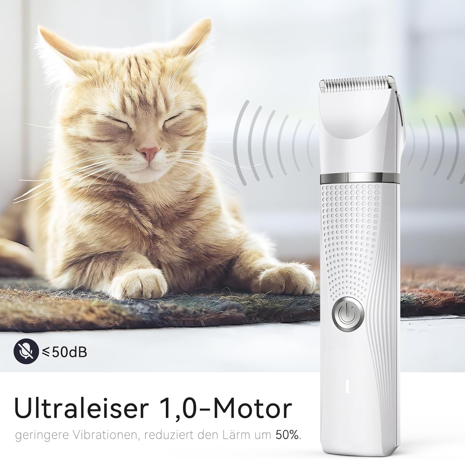 Leise Schermaschine Katze Set,Profi Haarschneidemaschine für Katzen Hunde Verfilztes Fell Pfotenhaare mit Pflegeschere & Kamm,USB-C-Aufladung