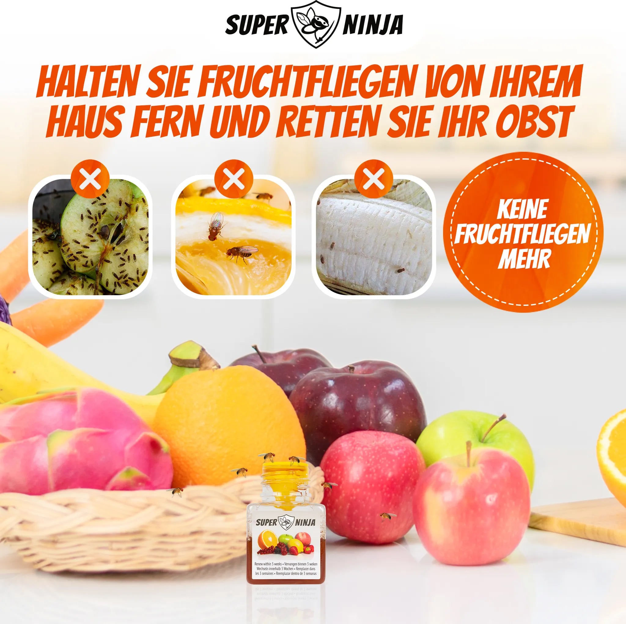 Super Ninja Fruchtfliegenfalle 4er-Pack – bis zu 3 Wochen Wirkung