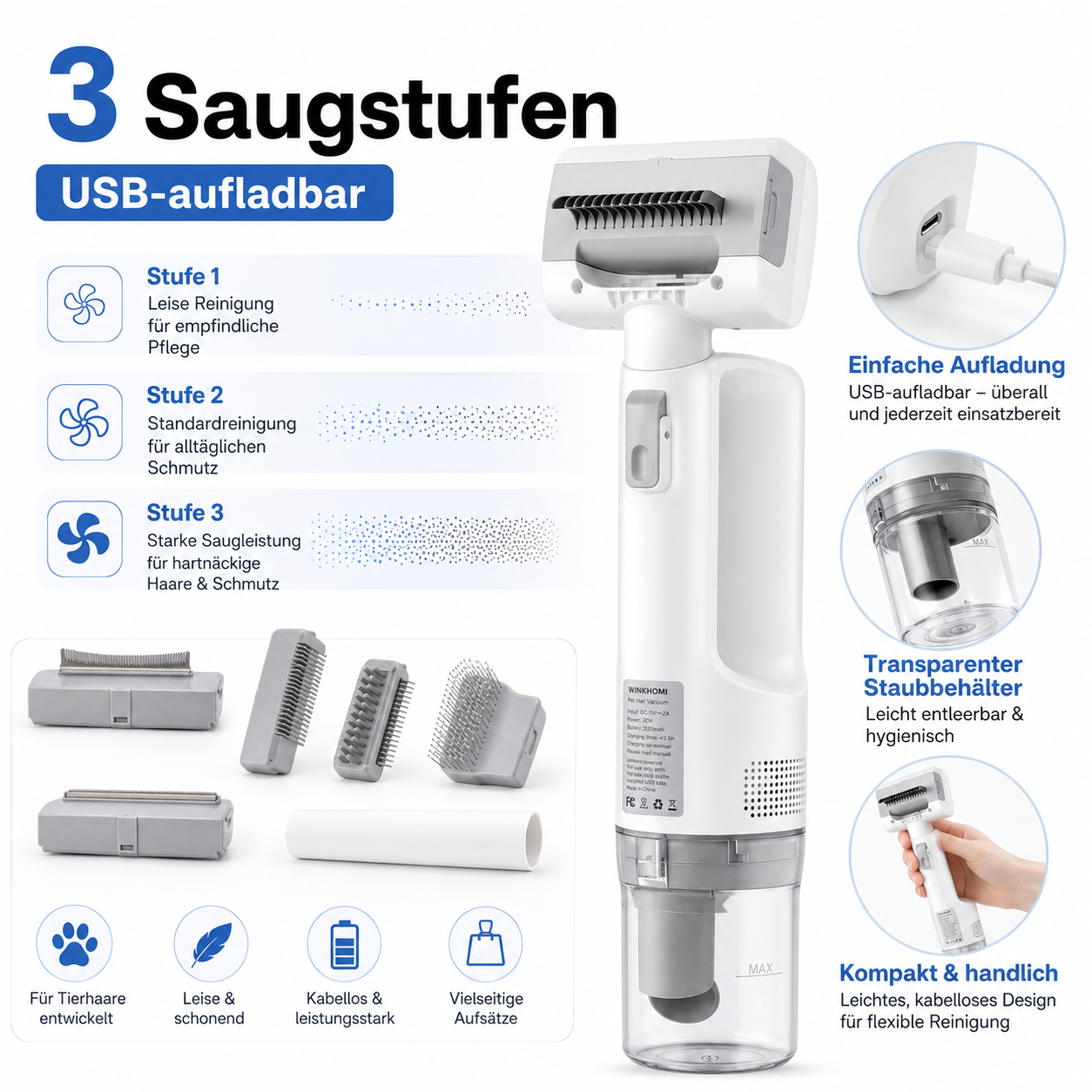 Drei Saugstufen und USB-Aufladung