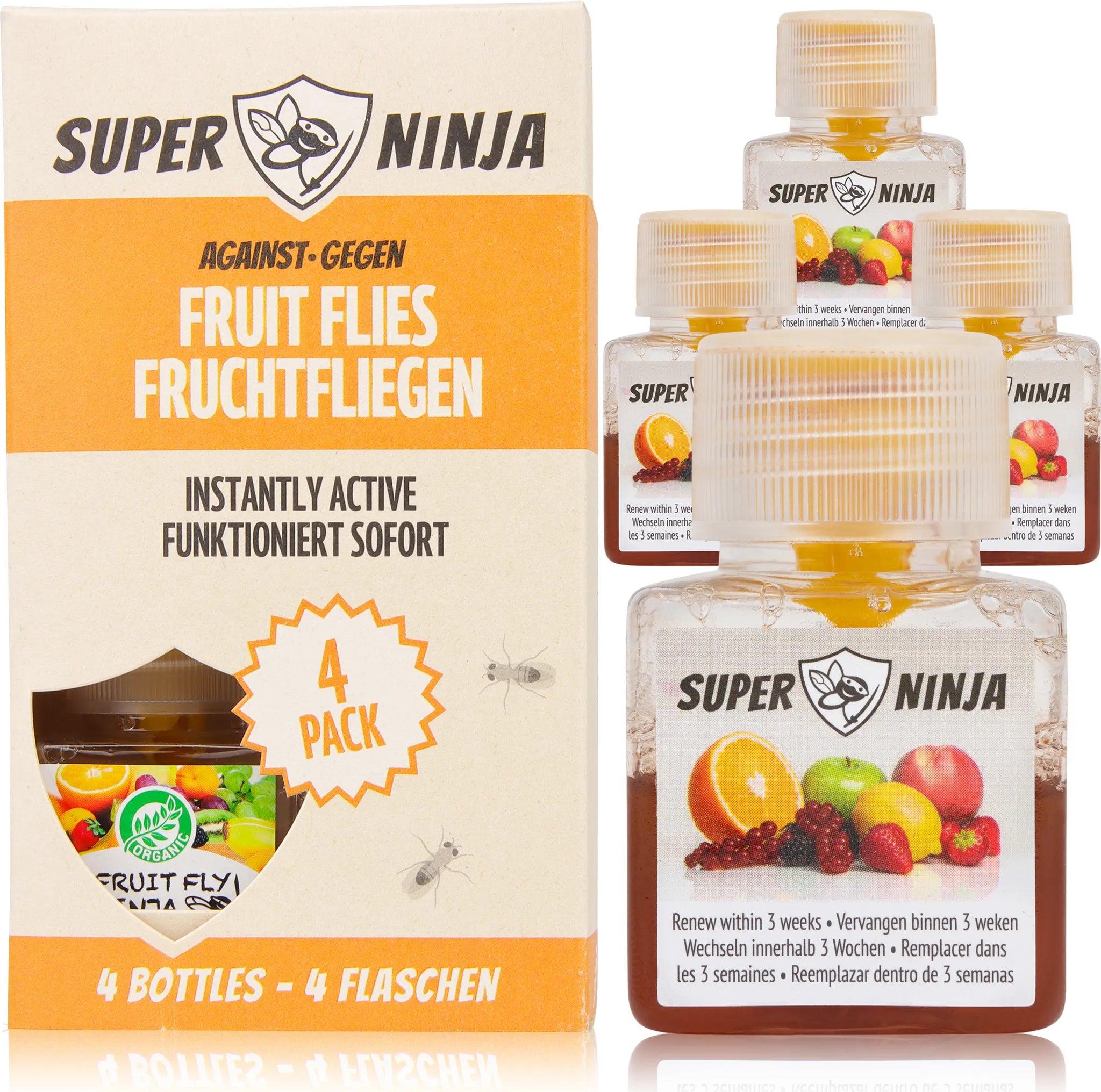 Super Ninja Fruchtfliegenfalle 4er-Pack – bis zu 3 Wochen Wirkung
