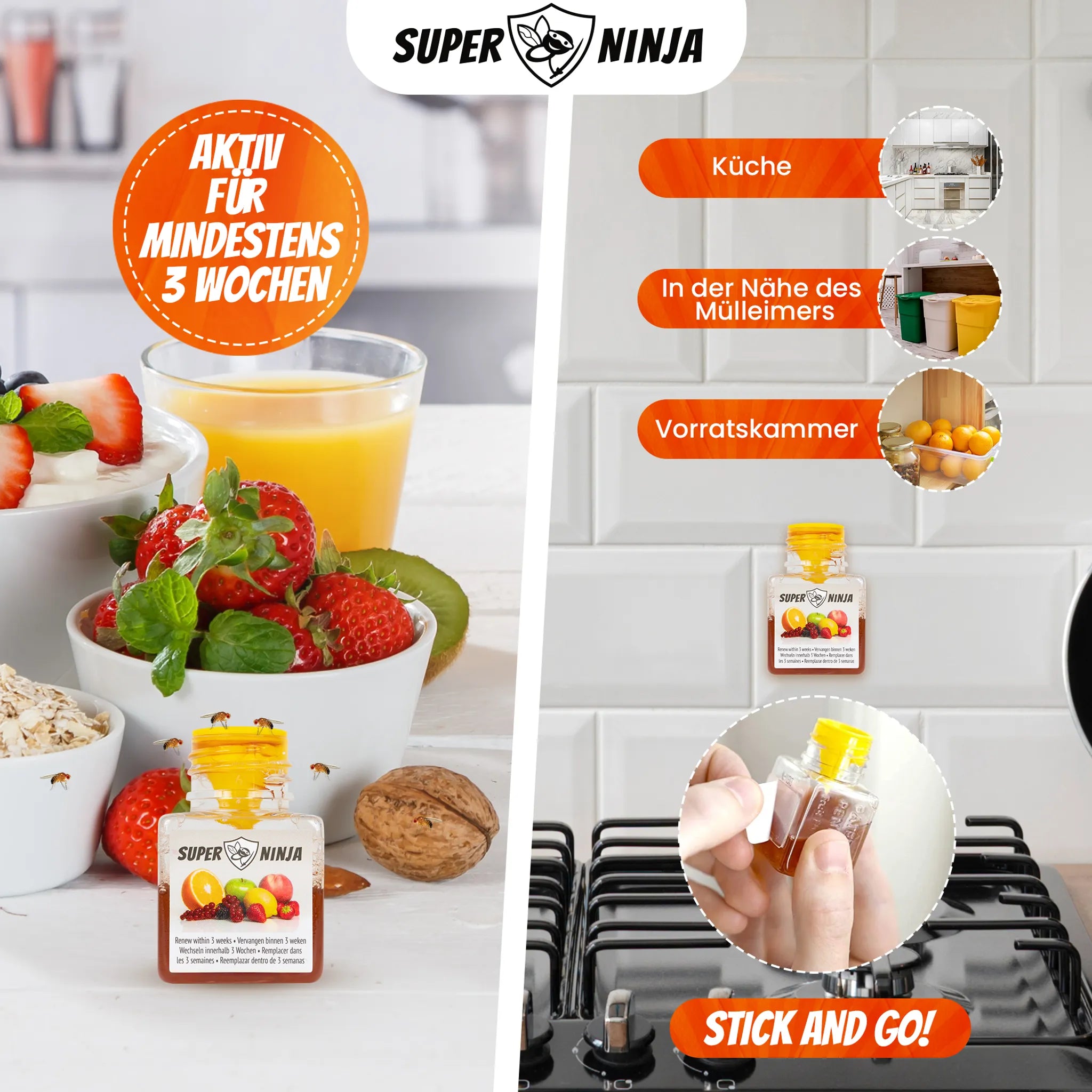 Super Ninja Fruchtfliegenfalle 4er-Pack – bis zu 3 Wochen Wirkung