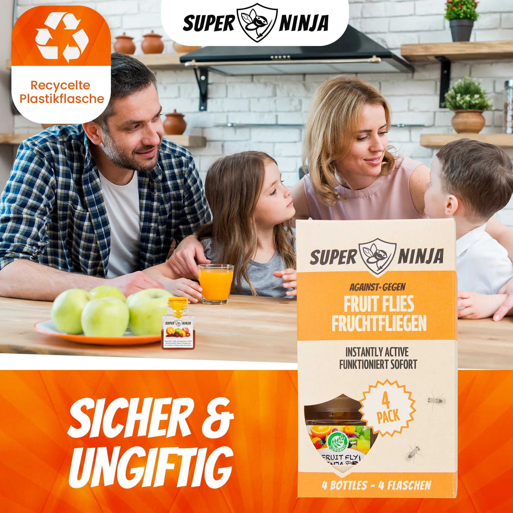 Super Ninja Fruchtfliegenfalle 4er-Pack – bis zu 3 Wochen Wirkung