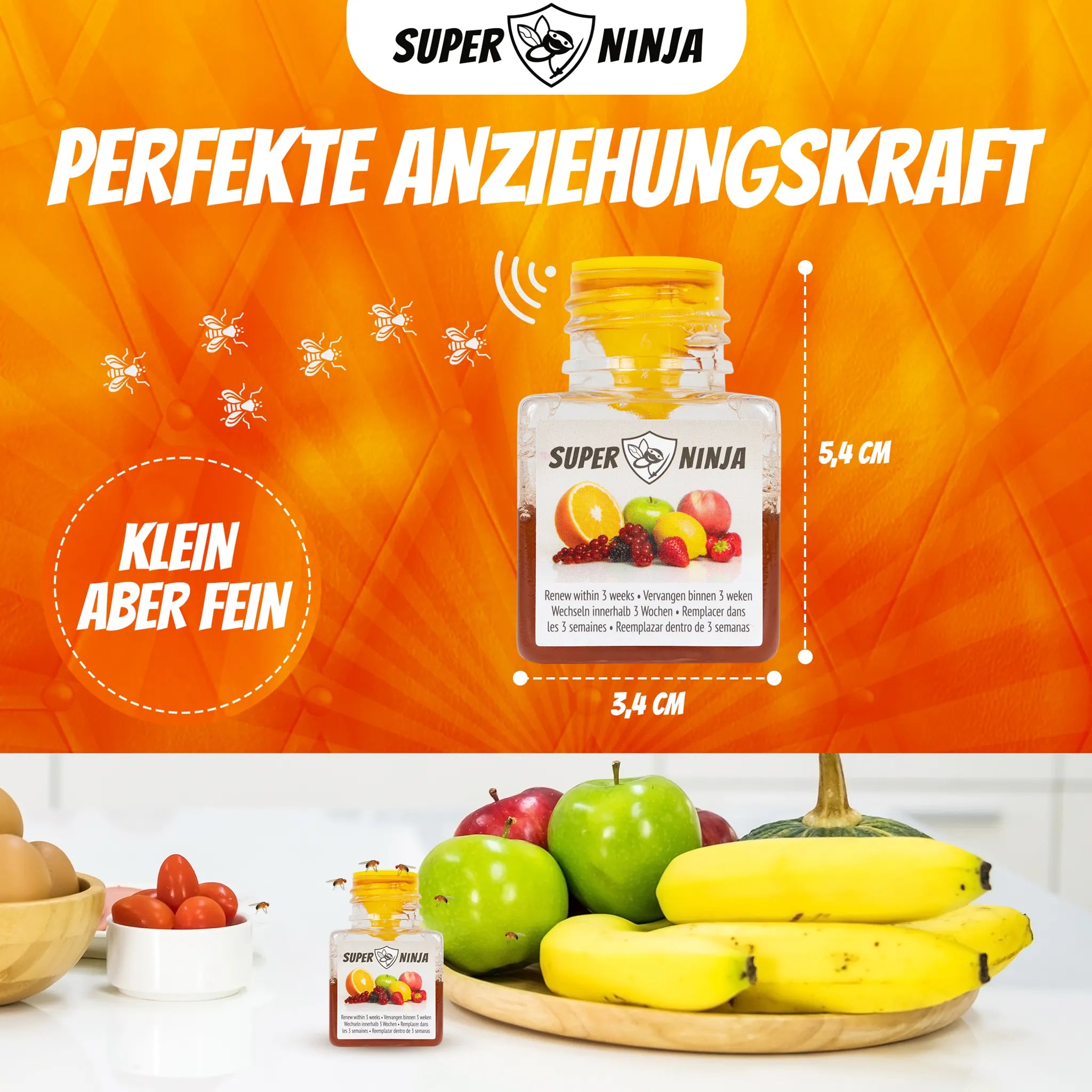 Super Ninja Fruchtfliegenfalle 4er-Pack – bis zu 3 Wochen Wirkung